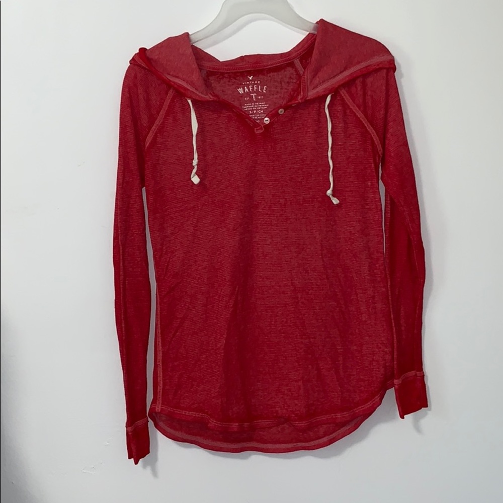American Eagle hooded long sleeve waffle tee